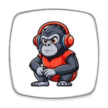 Gorilla Lustige Zeichentrickfigur Kopfhörer Musik - Viereckiger Kühlschrankmagnet - Weiß - Vorne