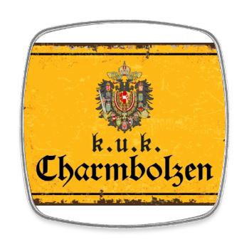 Vintage Österreich k.u.k. Charmbolzen - Viereckiger Kühlschrankmagnet - Weiß - Vorne