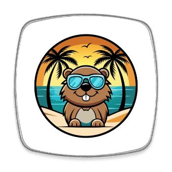 Biber Lustige Cartoon Sommer Strand Sonnenbrille Cool - Viereckiger Kühlschrankmagnet - Weiß - Vorne