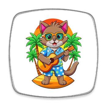 Drôle Chat Dessin Animé Plage D’été Lunettes De Soleil Guitare - Magnet carré - blanc - Devant