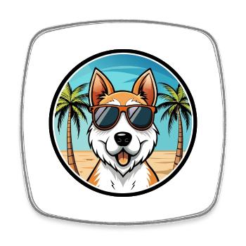 Fox Terrier Smooth Dog Breed Cartoon Sunglasses - Square fridge magnet - white - Front