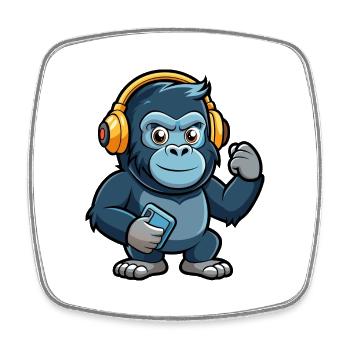 Gorilla Lustige Zeichentrickfigur Kopfhörer Musik - Viereckiger Kühlschrankmagnet - Weiß - Vorne