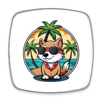 Kai Ken Hunderasse Cartoon Sonnenbrille Strand - Viereckiger Kühlschrankmagnet - Weiß - Vorne