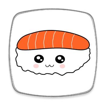 Kawaii, Nigiri, Saumon, Poisson, Riz, Cuisine japonaise - Magnet carré - blanc - Devant