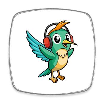 Kolibri Lustige Cartoon Tier Kopfhörer Musik - Viereckiger Kühlschrankmagnet - Weiß - Vorne