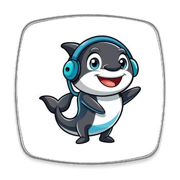 Orca Lustige Zeichentrickfigur Kopfhörer Musik - Viereckiger Kühlschrankmagnet - Weiß - Vorne