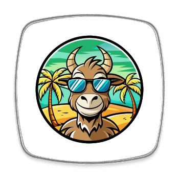 Chèvre Drôle Dessin Animé Plage D’été Lunettes De Soleil Autocollant - Magnet carré - blanc - Devant