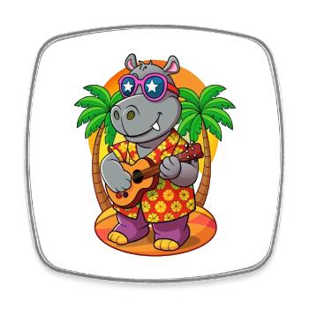 Lustige Nilpferd Cartoon Sommer Strand Sonnenbrille Gitarre - Viereckiger Kühlschrankmagnet - Weiß - Vorne