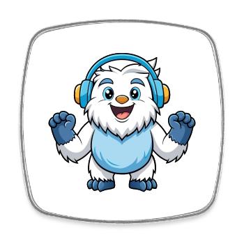 Yeti Lustige Zeichentrickfigur Kopfhörer Musik - Viereckiger Kühlschrankmagnet - Weiß - Vorne