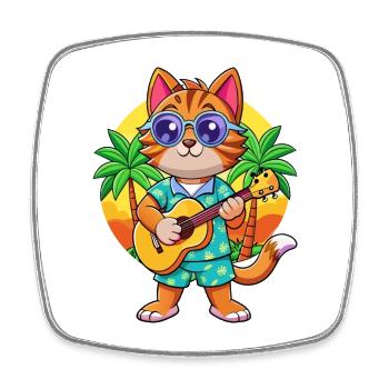 Drôle Chat Dessin Animé Plage D’été Lunettes De Soleil Guitare - Magnet carré - blanc - Devant