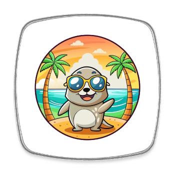 Seal Lustige Cartoon Sommer Strand Sonnenbrille - Viereckiger Kühlschrankmagnet - Weiß - Vorne