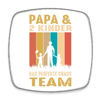 Papa 2 Kinder Chaos Team Geschenk Vater Spruch - Viereckiger Kühlschrankmagnet - Weiß - Vorne