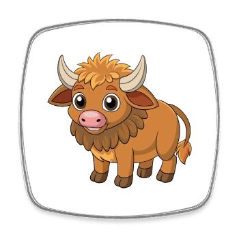 Büffel Niedliche Maskottchen Zeichentrickfigur Kawaii - Viereckiger Kühlschrankmagnet - Weiß - Vorne