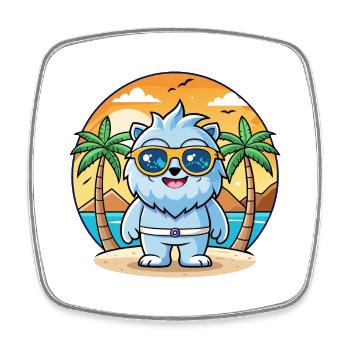 Yeti Funny Cartoon Summer Beach Sunglasses - Square fridge magnet - white - Front