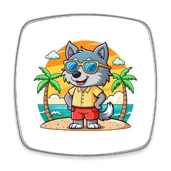 Wolf Lustige Cartoon Sommer Strand Sonnenbrille - Viereckiger Kühlschrankmagnet - Weiß - Vorne