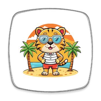 Tiger Lustige Cartoon Sommer Strand Sonnenbrille - Viereckiger Kühlschrankmagnet - Weiß - Vorne