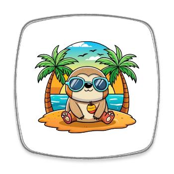 Faultier Lustige Cartoon Sommer Strand Sonnenbrille - Viereckiger Kühlschrankmagnet - Weiß - Vorne
