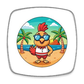 Hahn Lustige Cartoon Sommer Strand Sonnenbrille - Viereckiger Kühlschrankmagnet - Weiß - Vorne