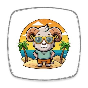 Ram Lustige Cartoon Sommer Strand Sonnenbrille - Viereckiger Kühlschrankmagnet - Weiß - Vorne