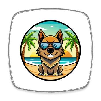Black Tan Dog Breed Cartoon Sunglasses Beach - Square fridge magnet - white - Front