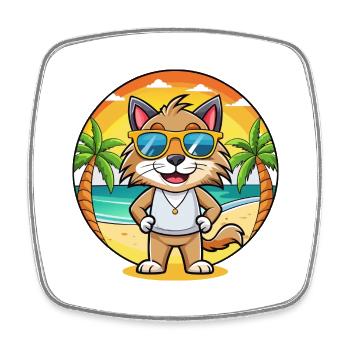 Lynx Lustige Cartoon Sommer Strand Sonnenbrille - Viereckiger Kühlschrankmagnet - Weiß - Vorne