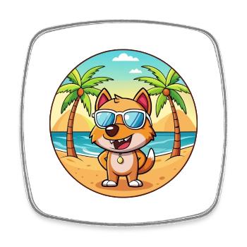 Dog Funny Cartoon Summer Beach Sunglasses - Square fridge magnet - white - Front