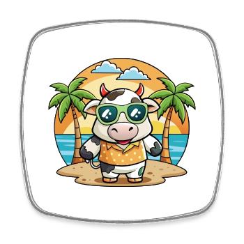 Kuh Lustige Cartoon Sommer Strand Sonnenbrille - Viereckiger Kühlschrankmagnet - Weiß - Vorne