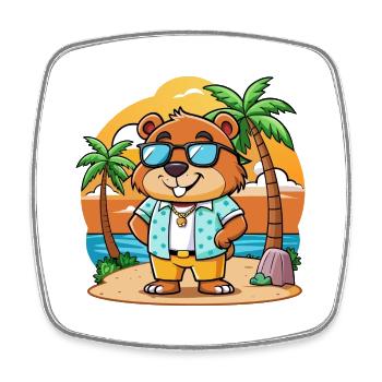Biber Lustige Cartoon Sommer Strand Sonnenbrille - Viereckiger Kühlschrankmagnet - Weiß - Vorne