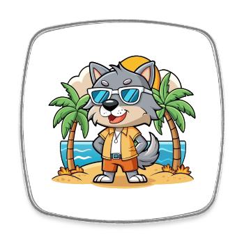 Wolf Lustige Cartoon Sommer Strand Sonnenbrille - Viereckiger Kühlschrankmagnet - Weiß - Vorne