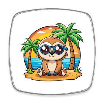 Faultier Lustige Cartoon Sommer Strand Sonnenbrille - Viereckiger Kühlschrankmagnet - Weiß - Vorne