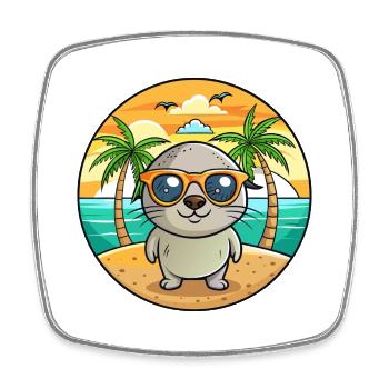 Seal Lustige Cartoon Sommer Strand Sonnenbrille - Viereckiger Kühlschrankmagnet - Weiß - Vorne