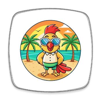Hahn Lustige Cartoon Sommer Strand Sonnenbrille - Viereckiger Kühlschrankmagnet - Weiß - Vorne