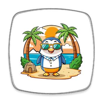Pinguin Lustige Cartoon Sommer Strand Sonnenbrille - Viereckiger Kühlschrankmagnet - Weiß - Vorne