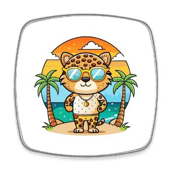 Leopard Lustige Cartoon Sommer Strand Sonnenbrille - Viereckiger Kühlschrankmagnet - Weiß - Vorne
