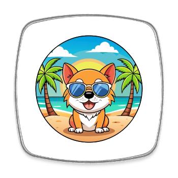 Dog Funny Cartoon Summer Beach Sunglasses - Square fridge magnet - white - Front