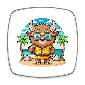 Bison Lustige Cartoon Sommer Strand Sonnenbrille - Viereckiger Kühlschrankmagnet - Weiß - Vorne