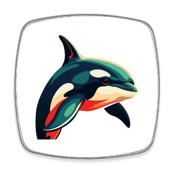 Orca Zeichentrickfigur Buntes Haustier Tier - Viereckiger Kühlschrankmagnet - Weiß - Vorne