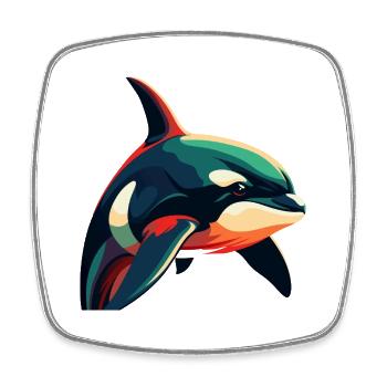 Orca Cartoon-Figur Buntes Haustier - Viereckiger Kühlschrankmagnet - Weiß - Vorne