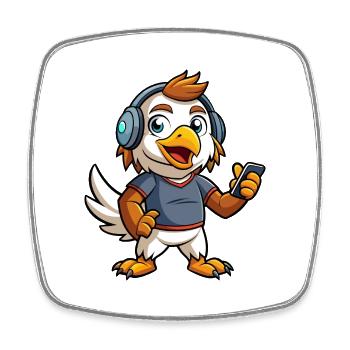 Adler Lustige Zeichentrickfigur Kopfhörer Musik - Viereckiger Kühlschrankmagnet - Weiß - Vorne