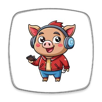 Cochon Drôle Dessin Animé Personnage Casque Musique - Magnet carré - blanc - Devant