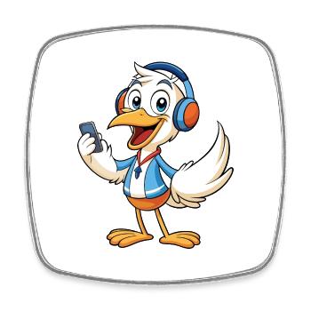 Pelican Funny Cartoon Character Musique de casque - Magnet carré - blanc - Devant