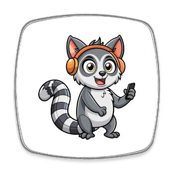 Lemur Lustige Zeichentrickfigur Kopfhörer Musik - Viereckiger Kühlschrankmagnet - Weiß - Vorne