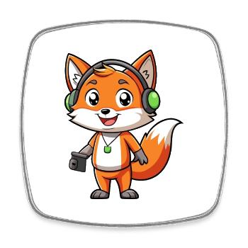 Fuchs Lustige Zeichentrickfigur Kopfhörer Musik - Viereckiger Kühlschrankmagnet - Weiß - Vorne