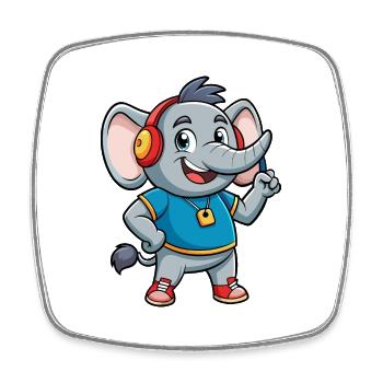 Elefant Lustige Zeichentrickfigur Kopfhörer Musik - Viereckiger Kühlschrankmagnet - Weiß - Vorne