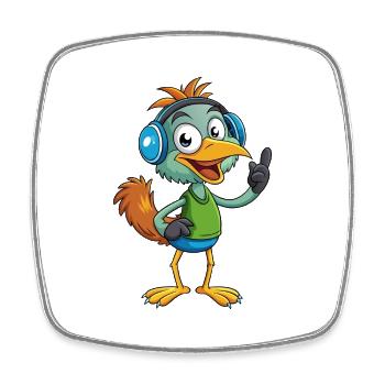 Emu Lustige Zeichentrickfigur Kopfhörermusik - Viereckiger Kühlschrankmagnet - Weiß - Vorne