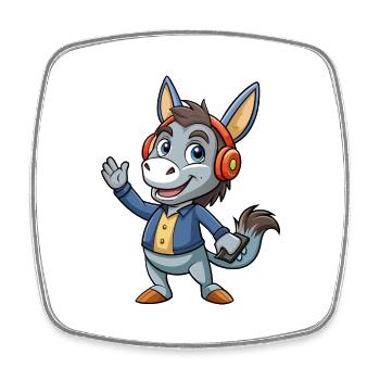 Esel Lustige Cartoon Figur Kopfhörer Musik - Viereckiger Kühlschrankmagnet - Weiß - Vorne