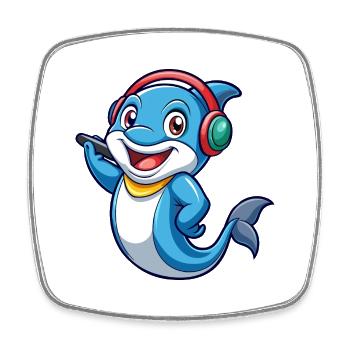 Delfin Lustige Zeichentrickfigur Kopfhörer Musik - Viereckiger Kühlschrankmagnet - Weiß - Vorne