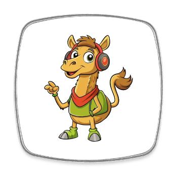 Kamel Lustige Cartoon Figur Kopfhörer Musik - Viereckiger Kühlschrankmagnet - Weiß - Vorne