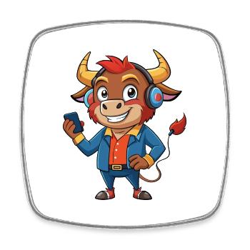 Stier Lustige Zeichentrickfigur Kopfhörer Musik - Viereckiger Kühlschrankmagnet - Weiß - Vorne