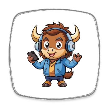 Buffalo Lustige Cartoon Figur Kopfhörer Musik - Viereckiger Kühlschrankmagnet - Weiß - Vorne
